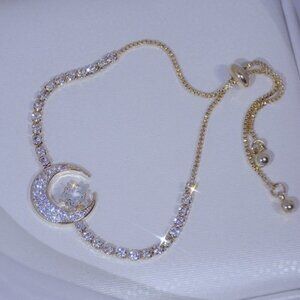 NEW 14K Gold Plated Diamond Moon Star Bracelet